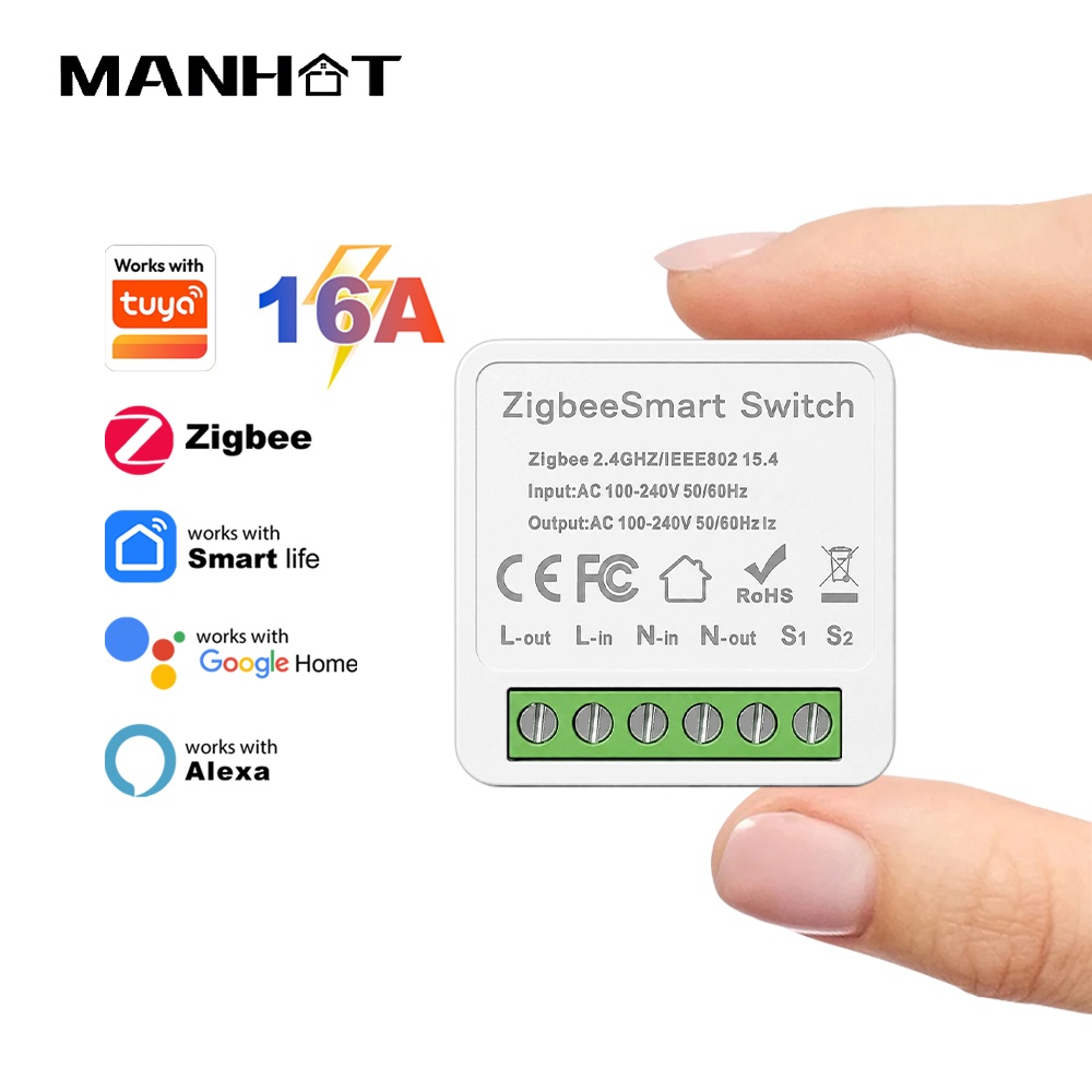 Smart Home Zigbee - Moduł przełącznika Manhot ZigBee 3.0, 16A,